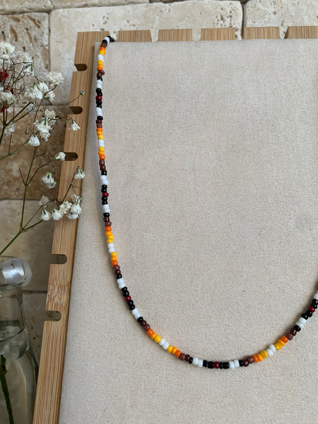 Men's Beaded Dark Orange Necklace (22 Inches)