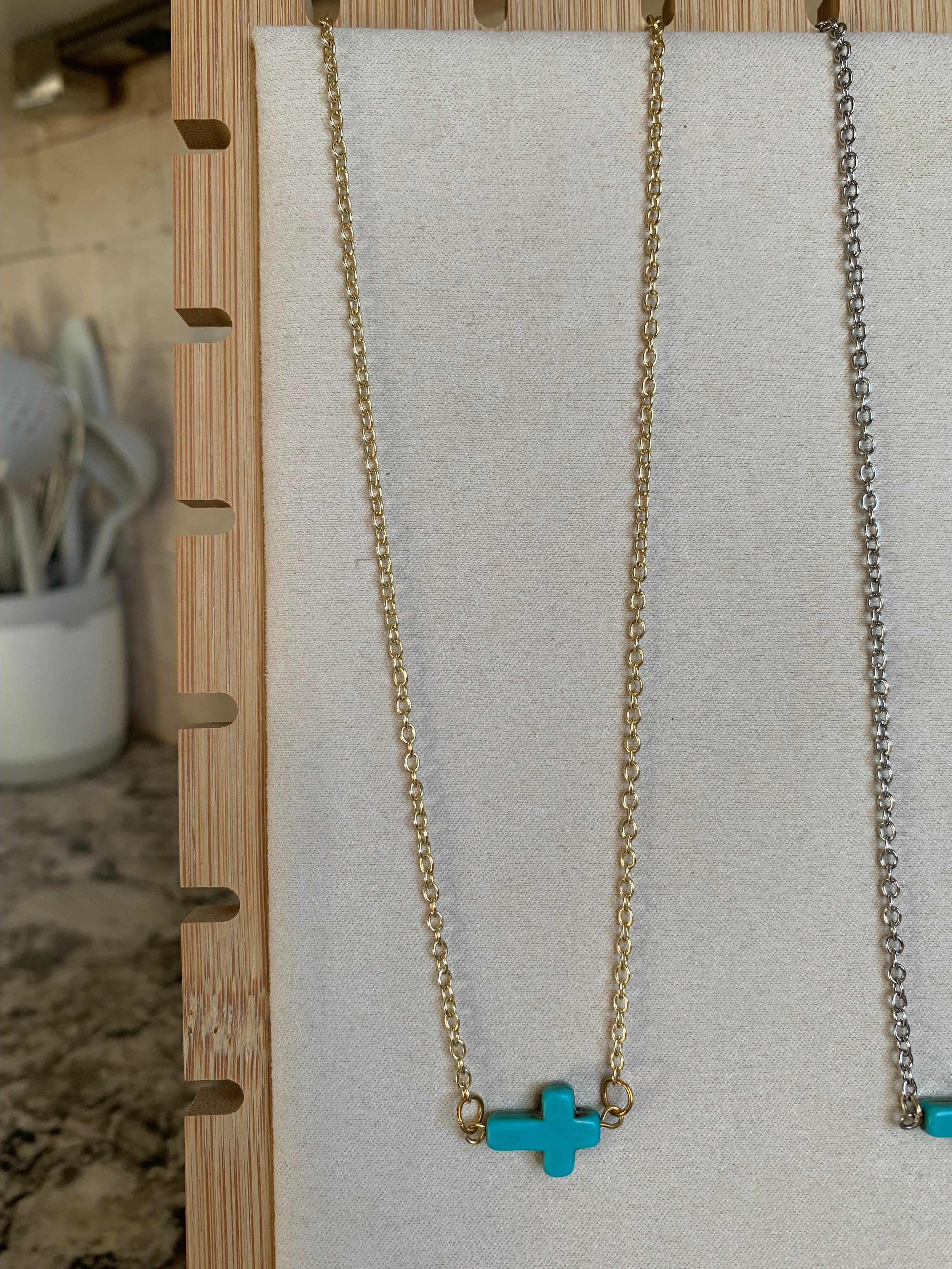 Turquoise Cross Necklace ( Silver + Gold Options )