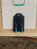 Turquoise/Gold Bar Necklace with Earrings - 16 Inch Necklace