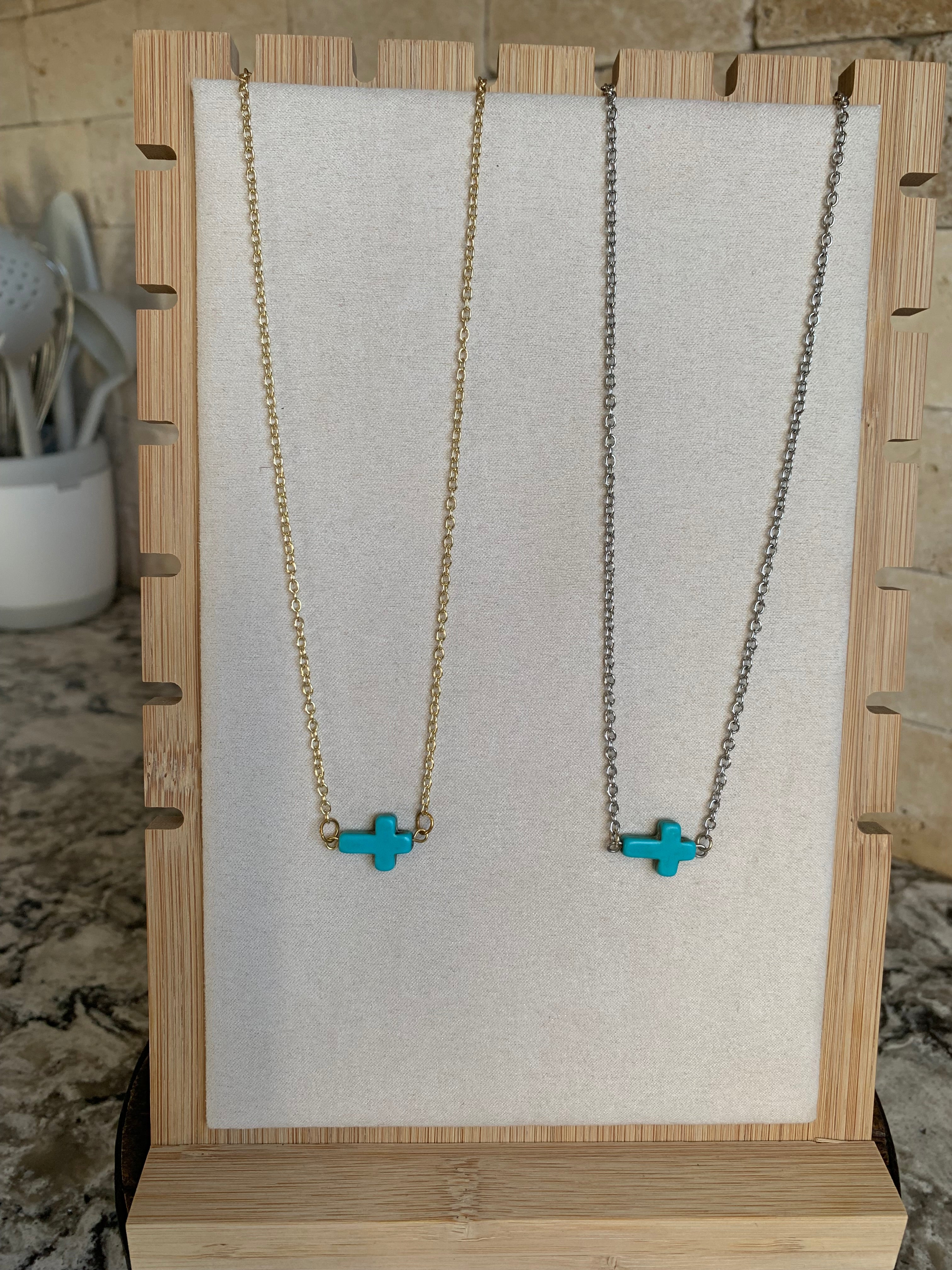 Turquoise Cross Necklace ( Silver + Gold Options )