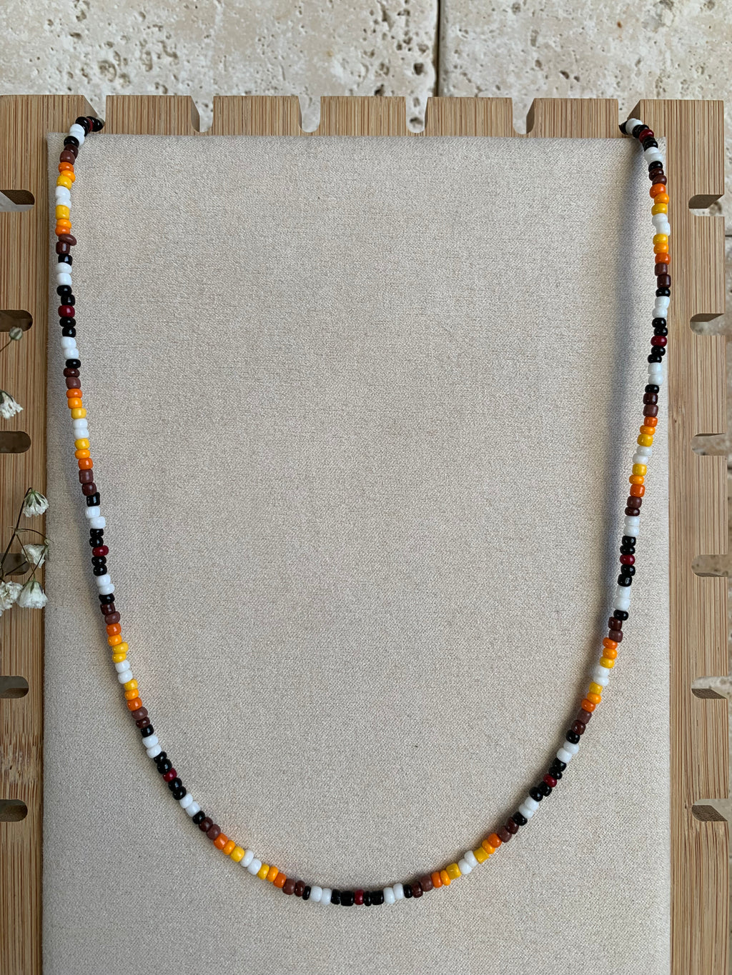 Men's Beaded Dark Orange Necklace (22 Inches)