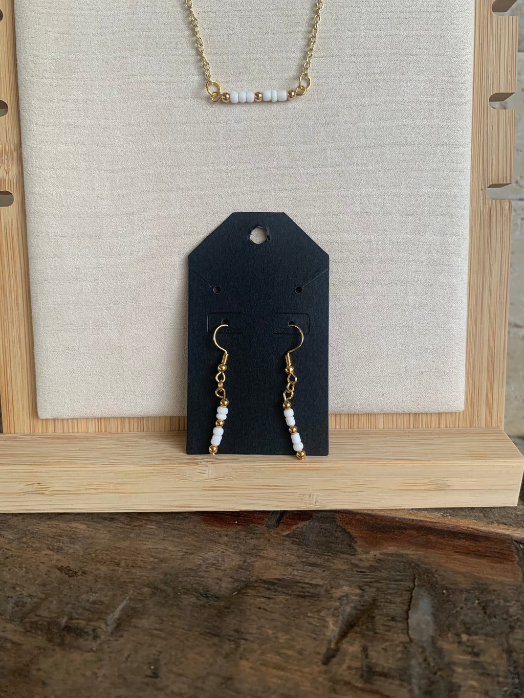 Mini Beaded Bar Necklace with Earrings - 16 Inch Necklace