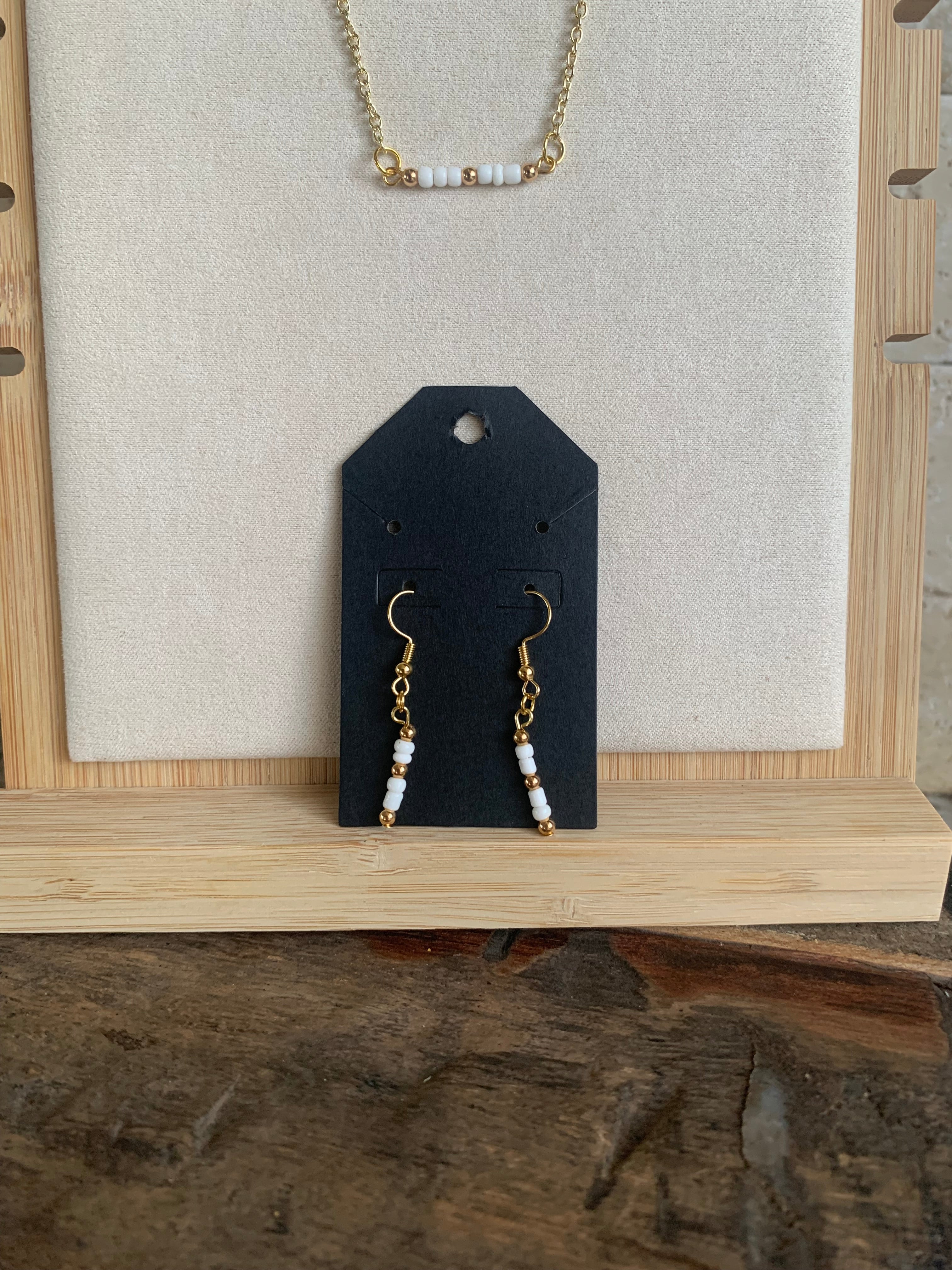 Mini Beaded Bar Necklace with Earrings - 16 Inch Necklace