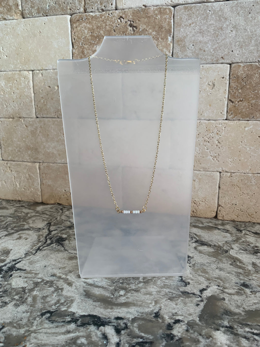 Mini Beaded Bar Necklace with Earrings - 16 Inch Necklace