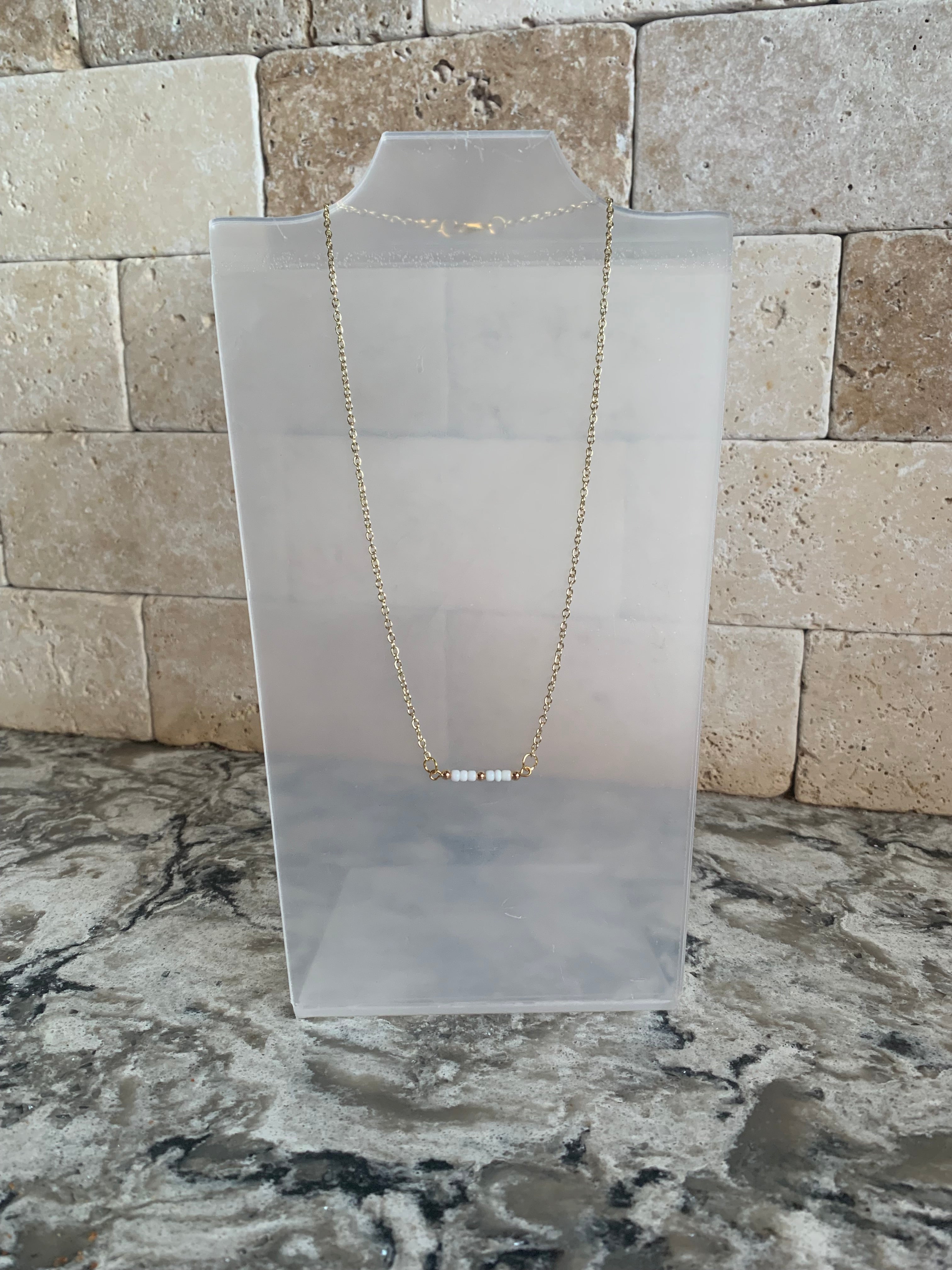 Mini Beaded Bar Necklace with Earrings - 16 Inch Necklace
