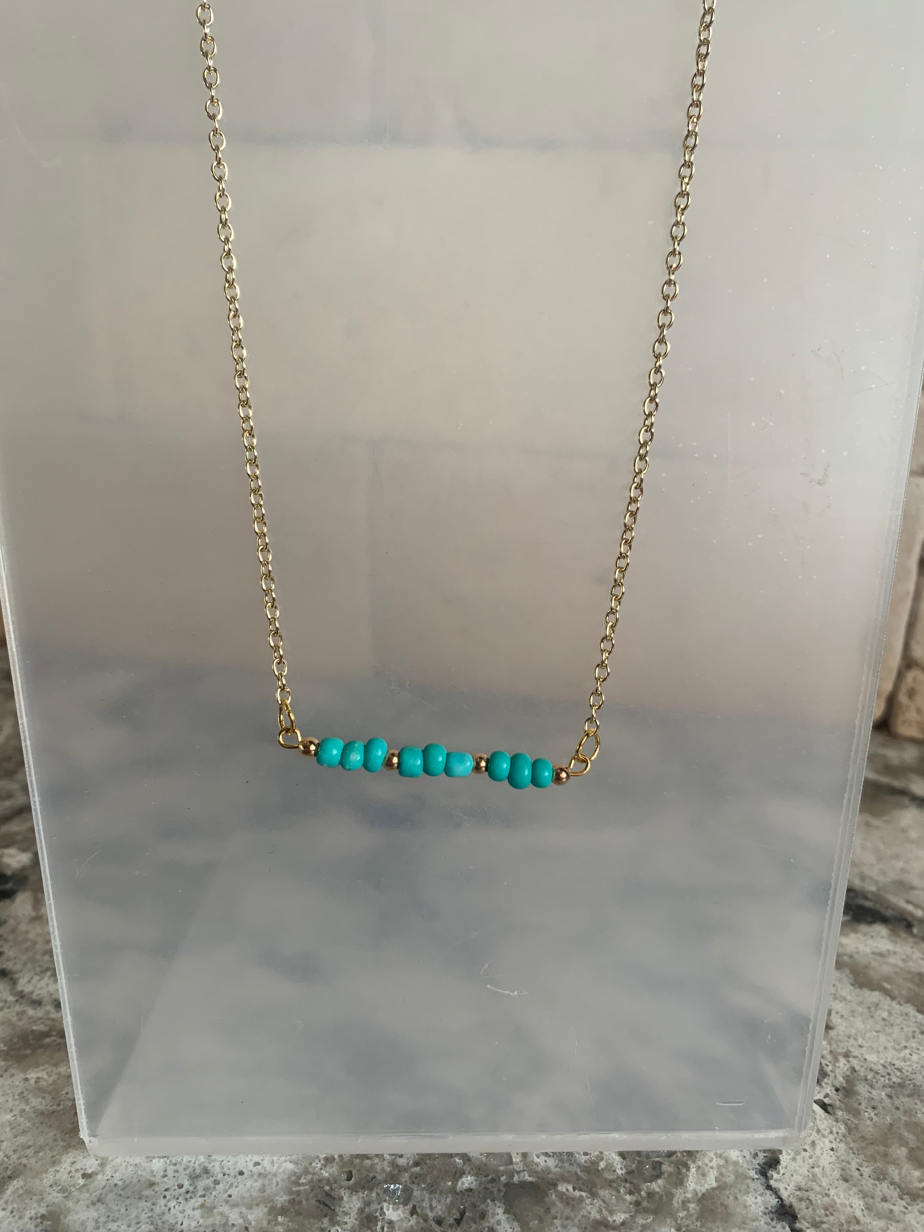 Turquoise/Gold Bar Necklace with Earrings - 16 Inch Necklace