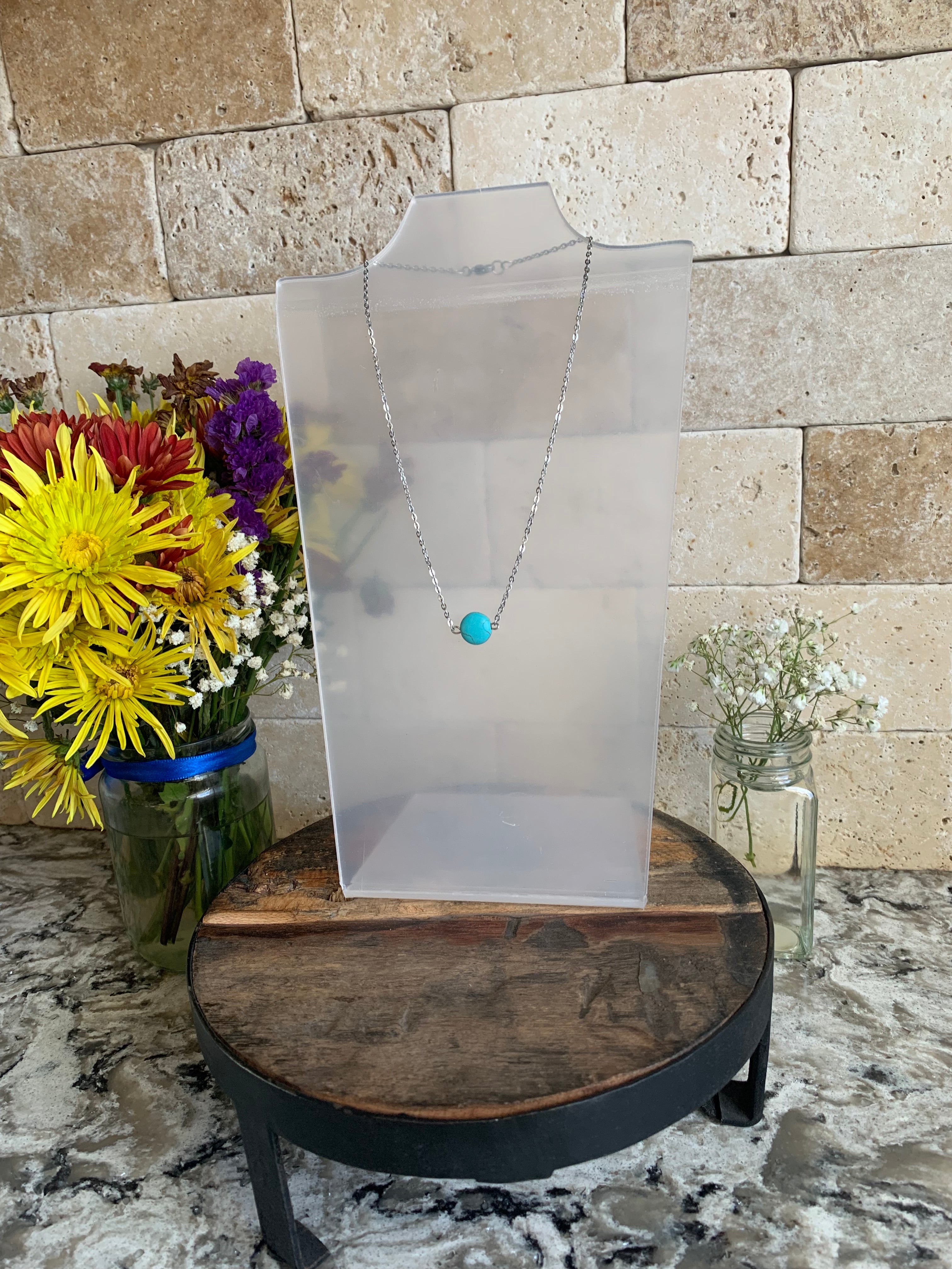 Dainty Turquoise Necklace - 15 Inch Necklace