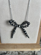 Satin & Steel Bow Necklace (17 inch necklace)