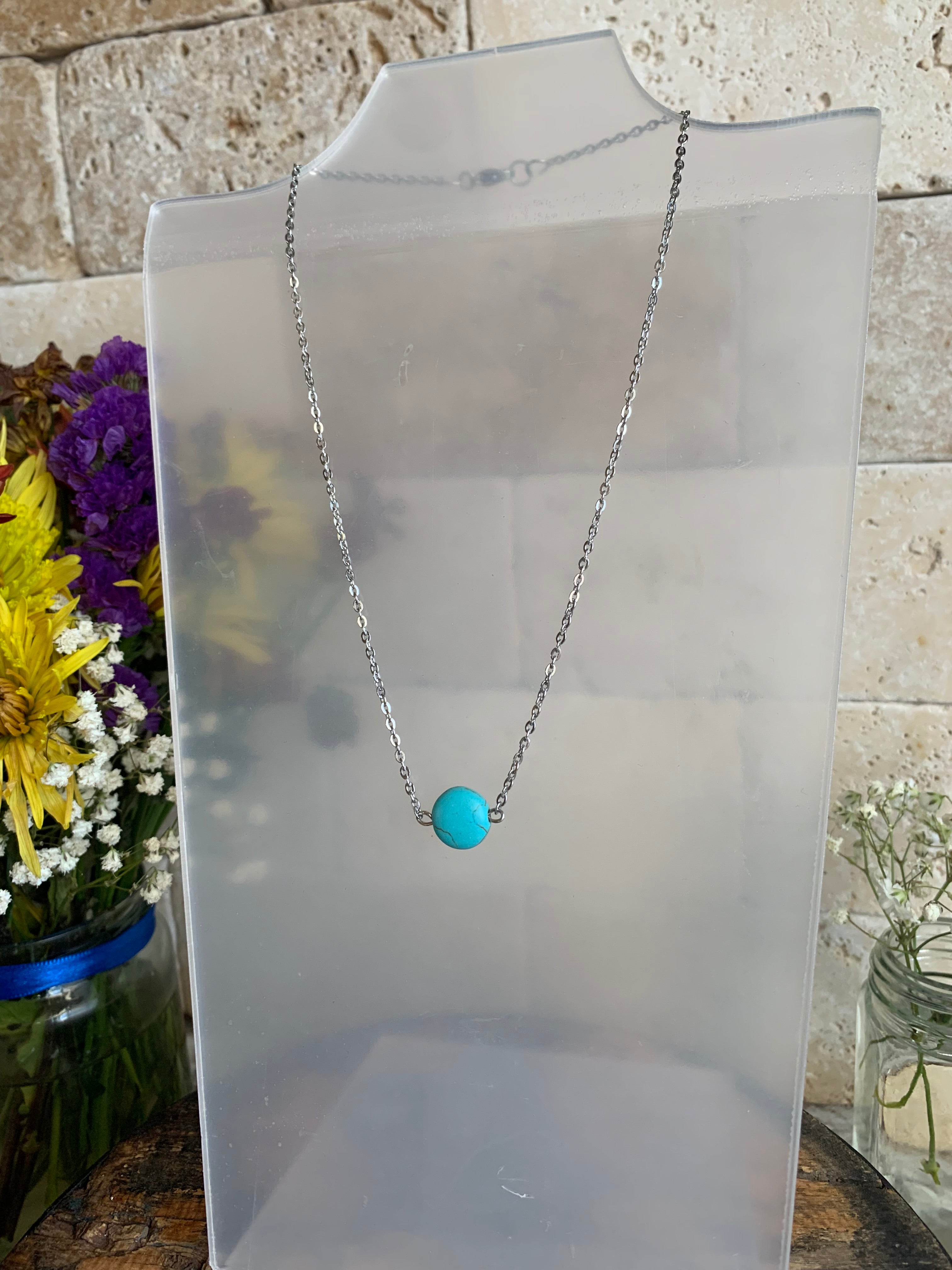 Dainty Turquoise Necklace - 15 Inch Necklace