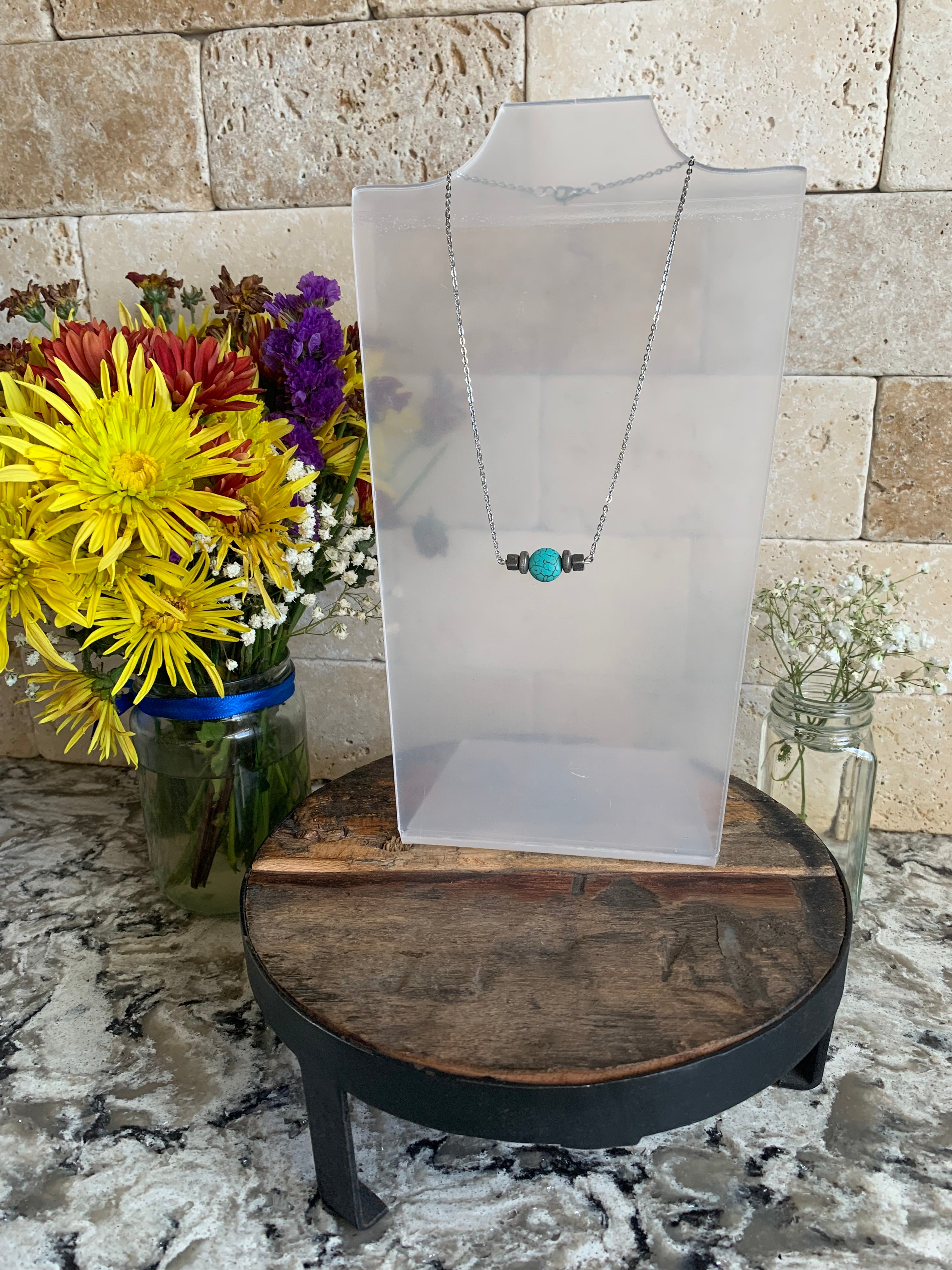 Teal Pendant Necklaces (2 versions) (Length - 15 inches)