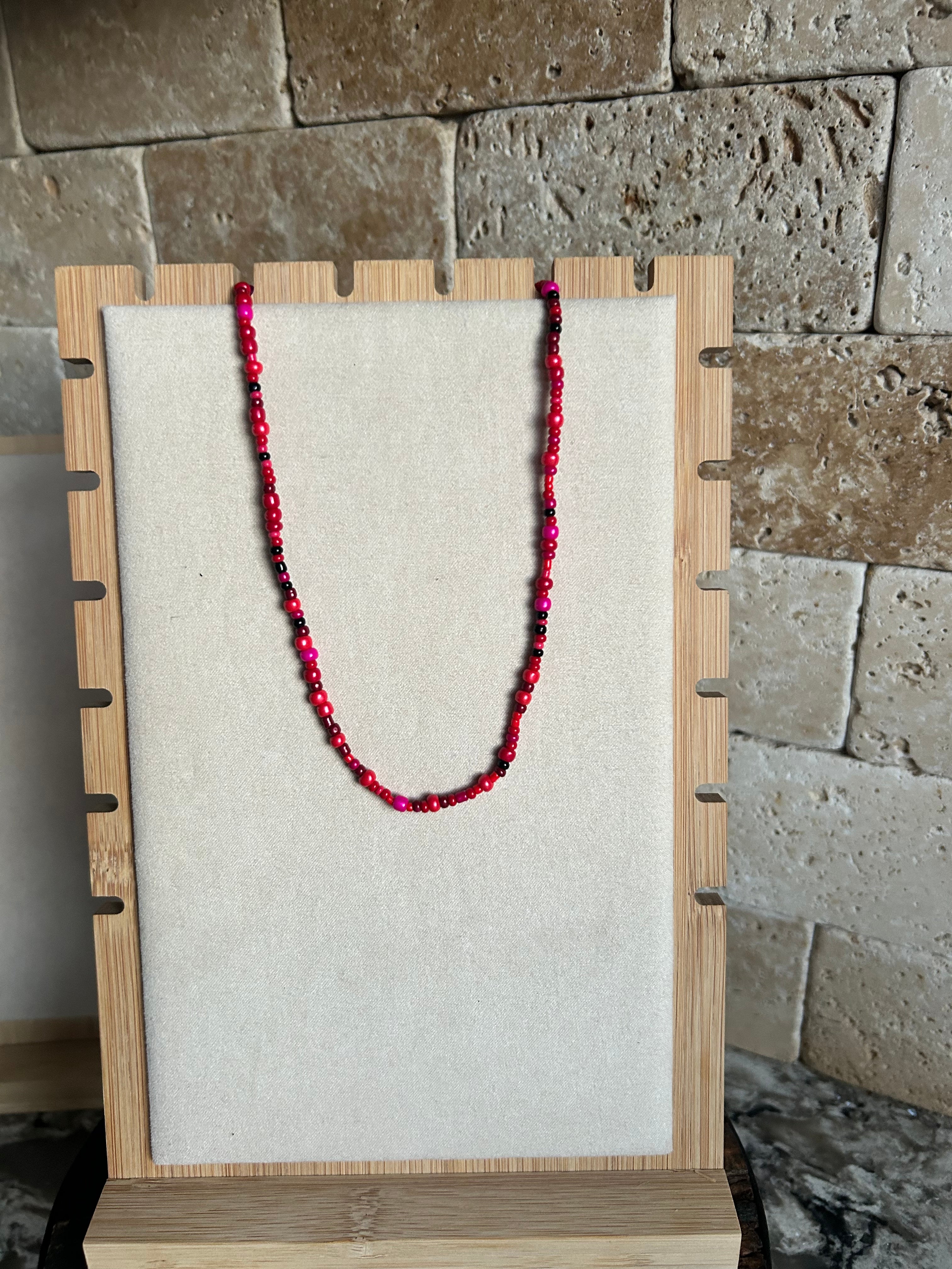 Pink/Red Beaded Choker (16 inch)