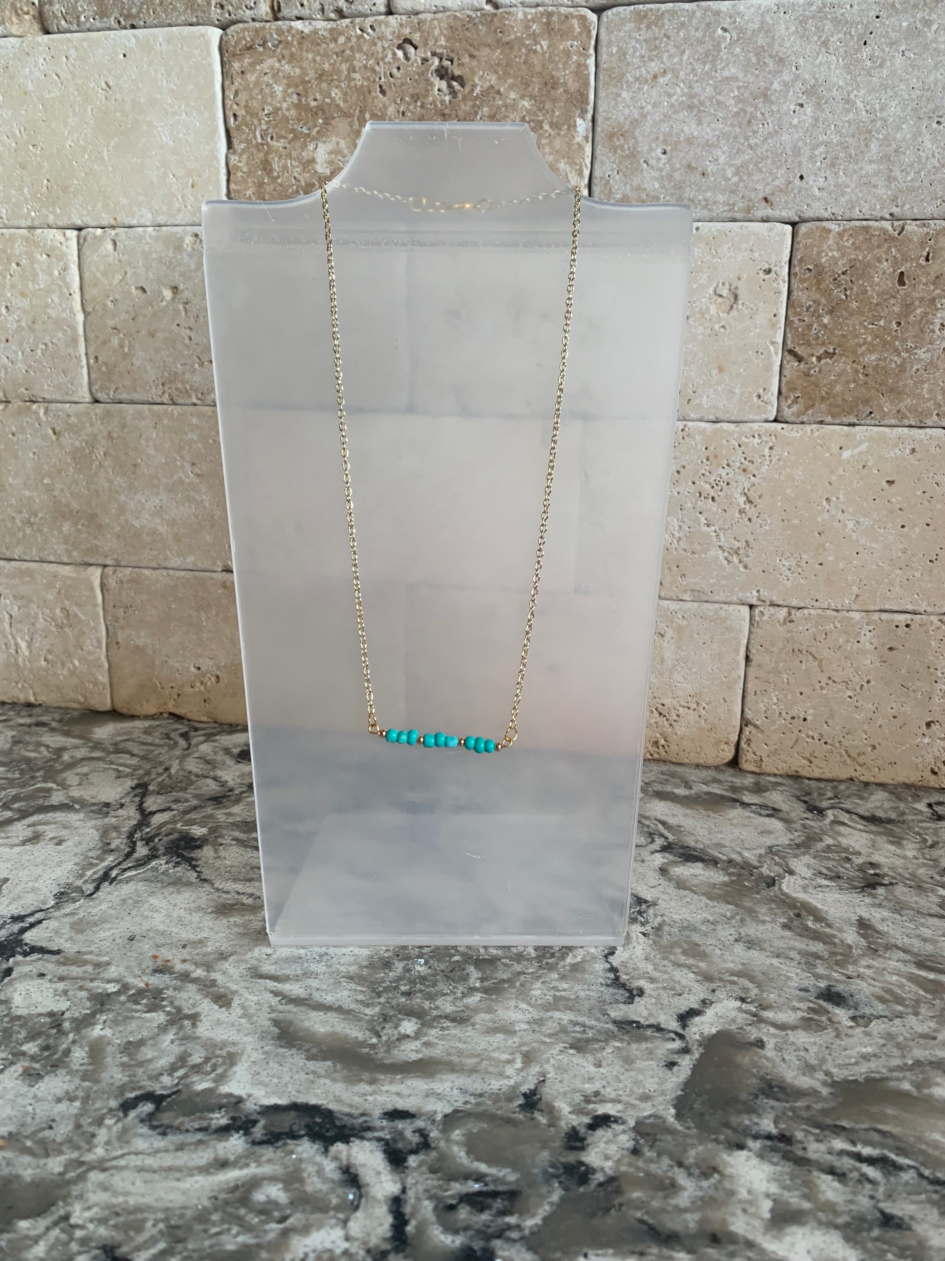 Turquoise/Gold Bar Necklace with Earrings - 16 Inch Necklace