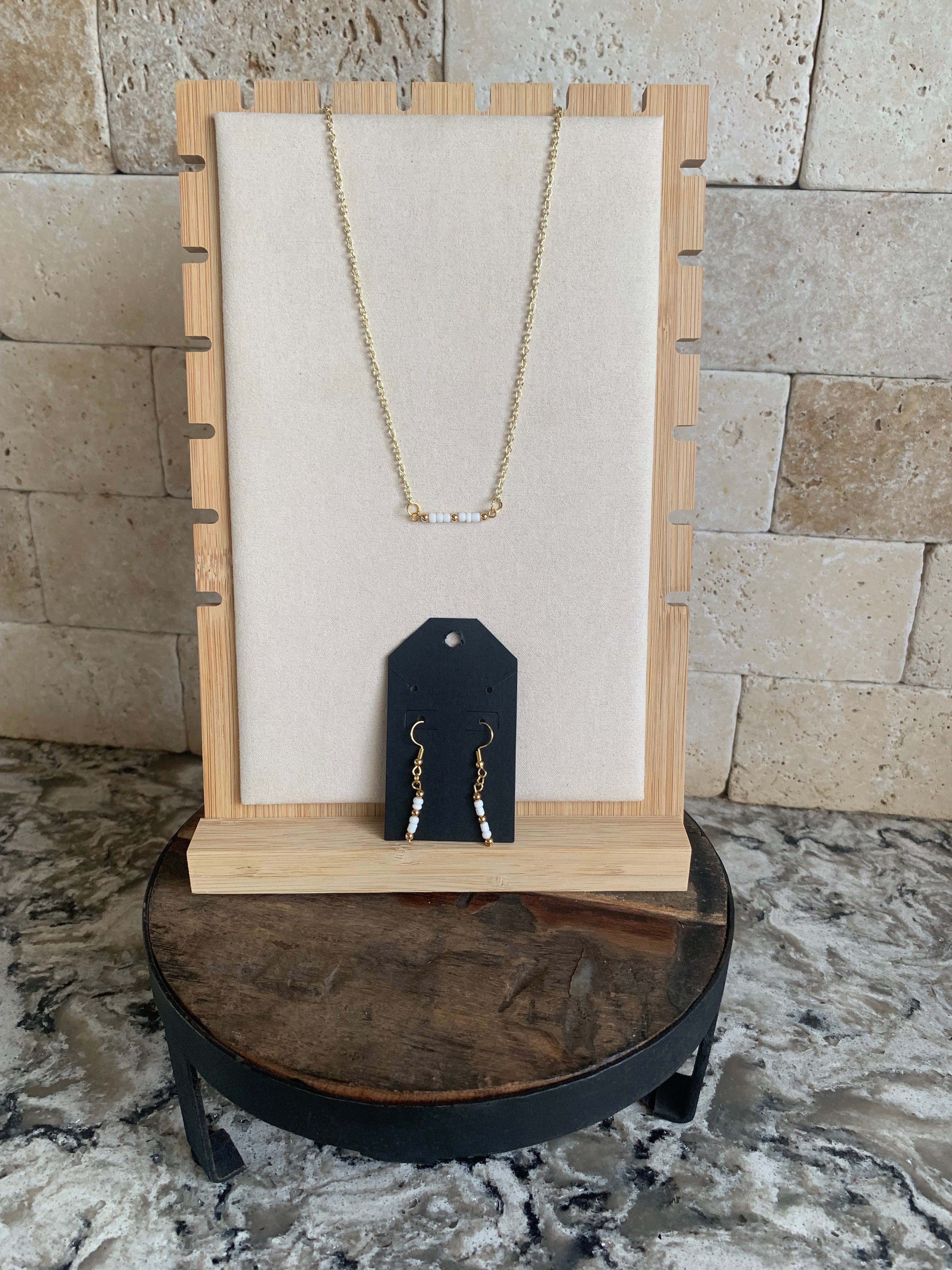 Mini Beaded Bar Necklace with Earrings - 16 Inch Necklace