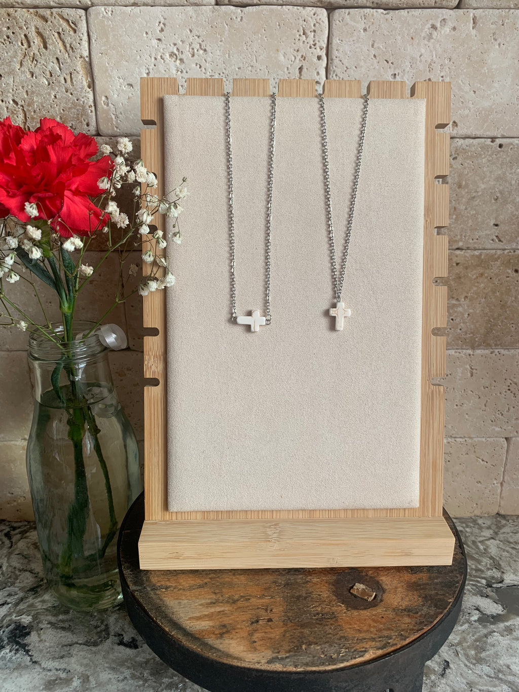 White Turquoise Cross Necklace + Earrings