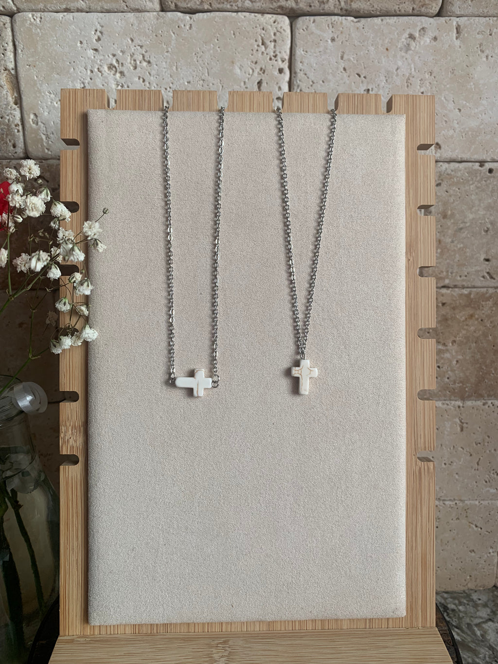 White Turquoise Cross Necklace + Earrings