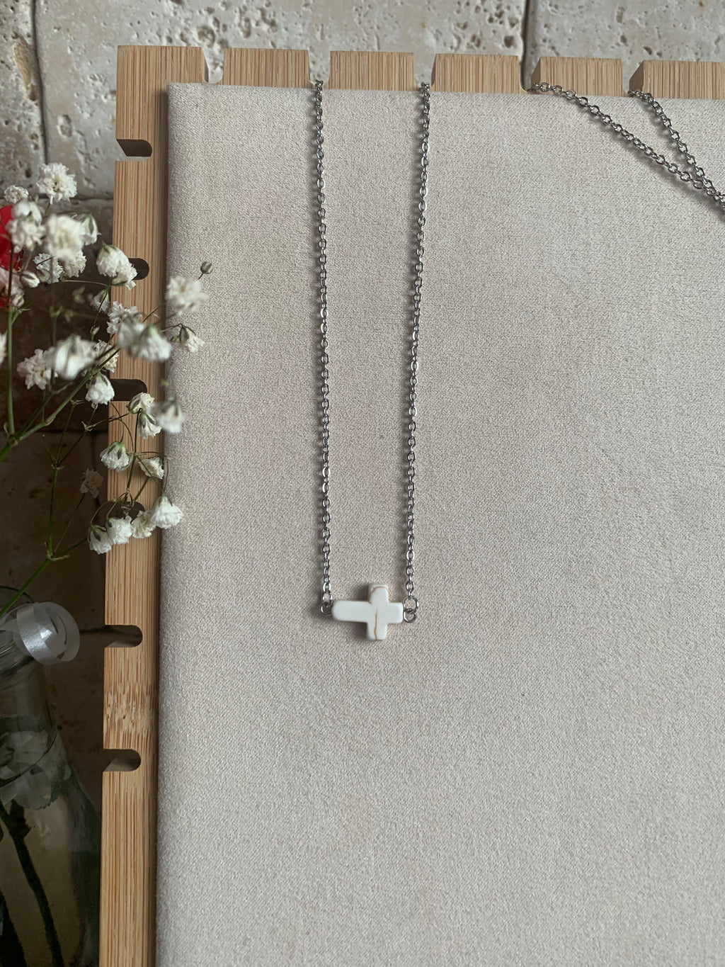 White Turquoise Cross Necklace + Earrings