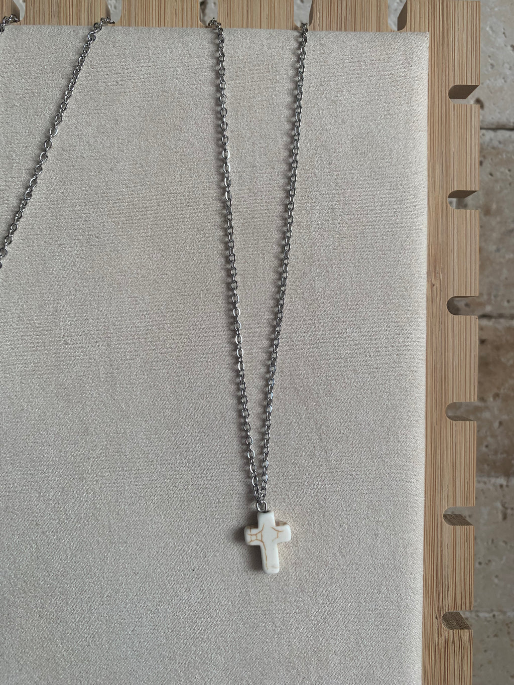 White Turquoise Cross Necklace + Earrings