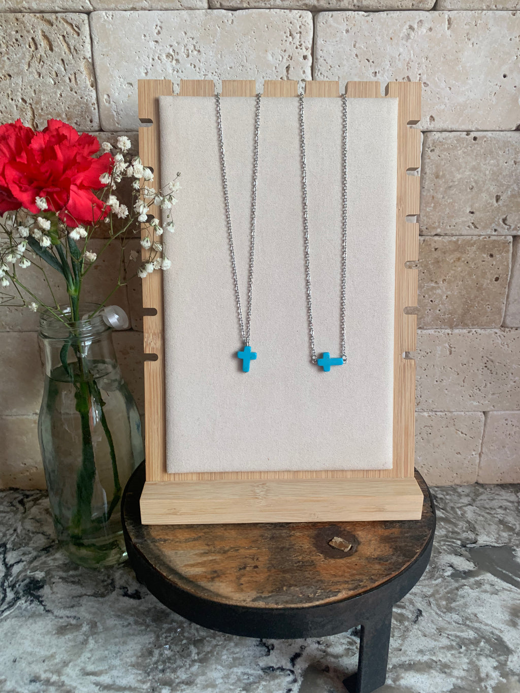 Turquoise Cross Necklace + Earrings