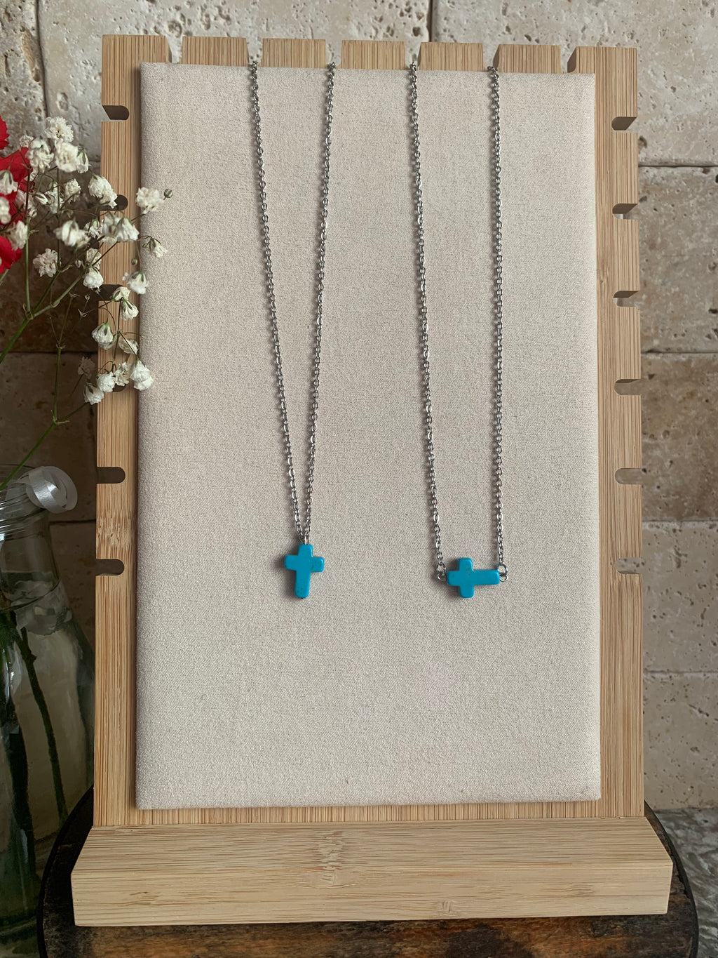 Turquoise Cross Necklace + Earrings