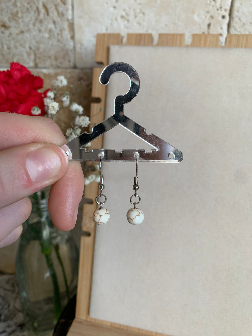 White Turquoise Cross Necklace + Earrings