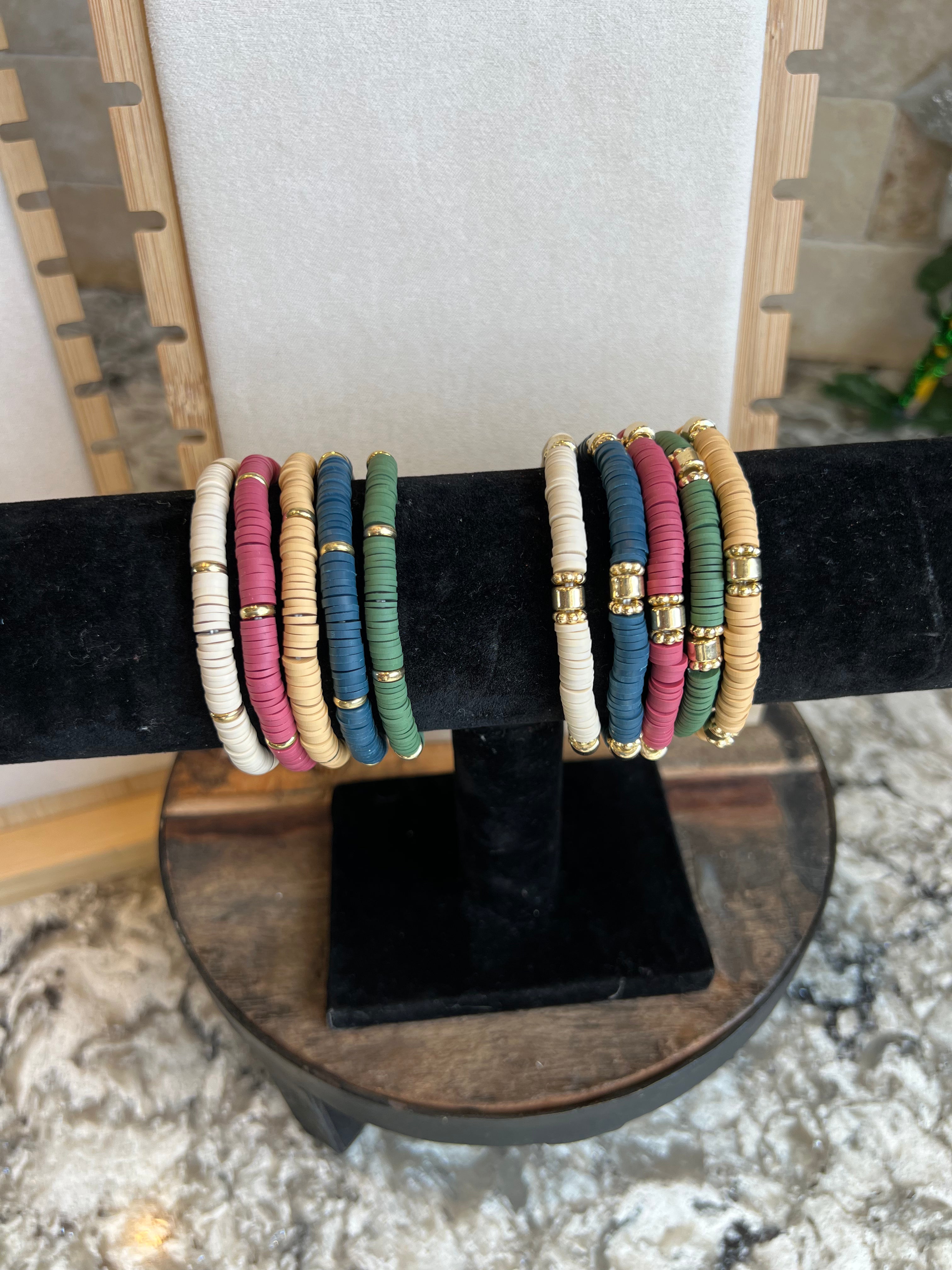 Clay and Gold Beaded Bracelets