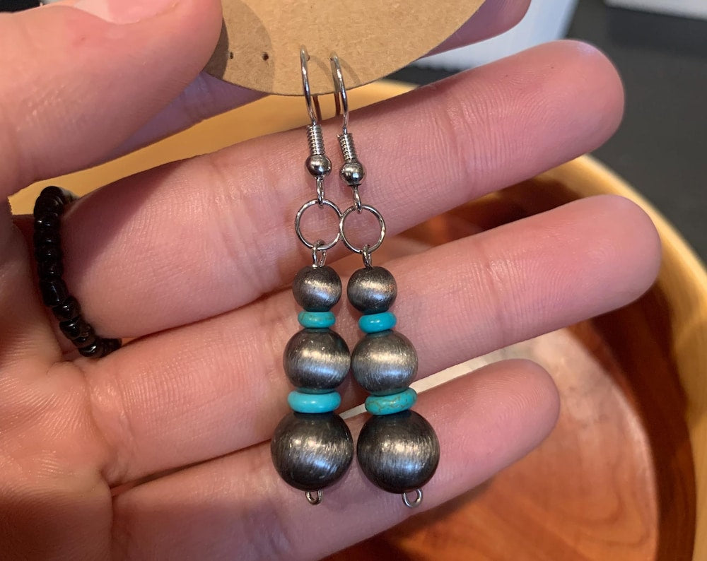 Navajo/Turquoise Beaded Simple Earrings (ON SALE)