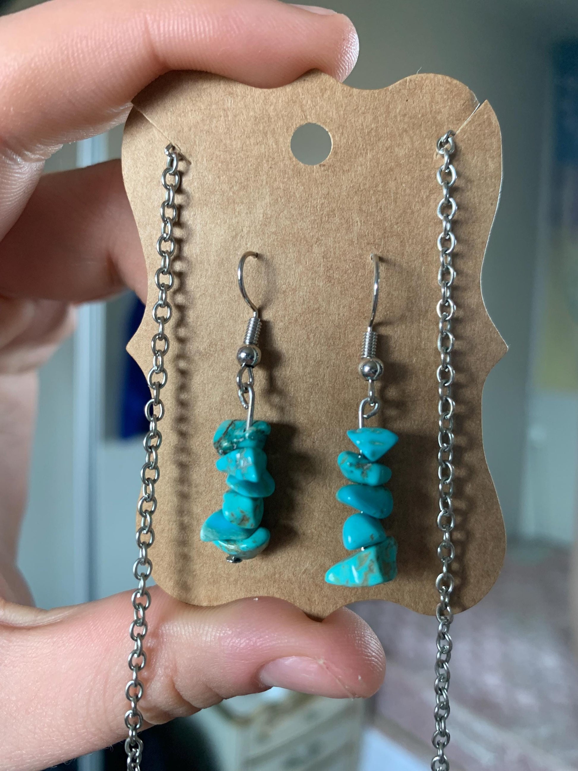Turquoise beaded bar choker/necklace and earring jewelry set