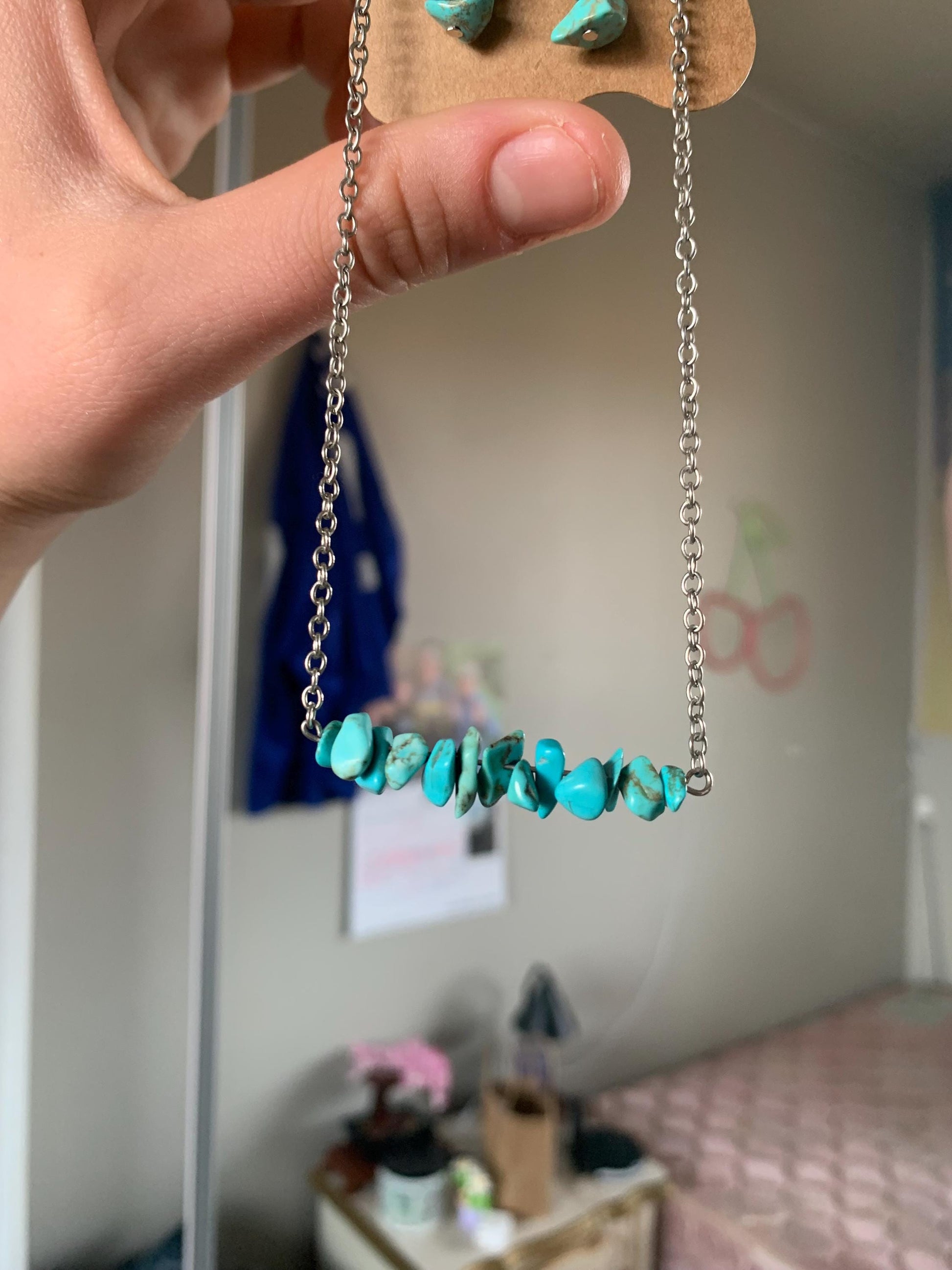 Turquoise beaded bar choker/necklace and earring jewelry set