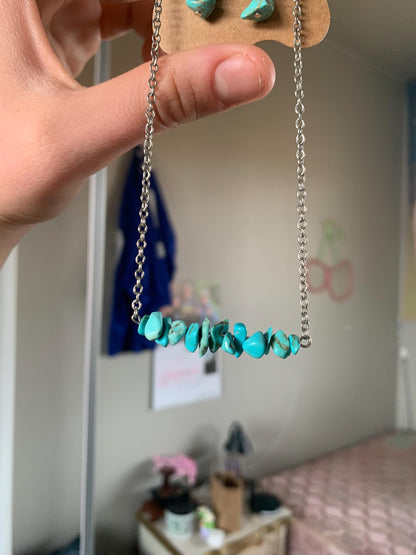 Turquoise beaded bar choker/necklace and earring jewelry set