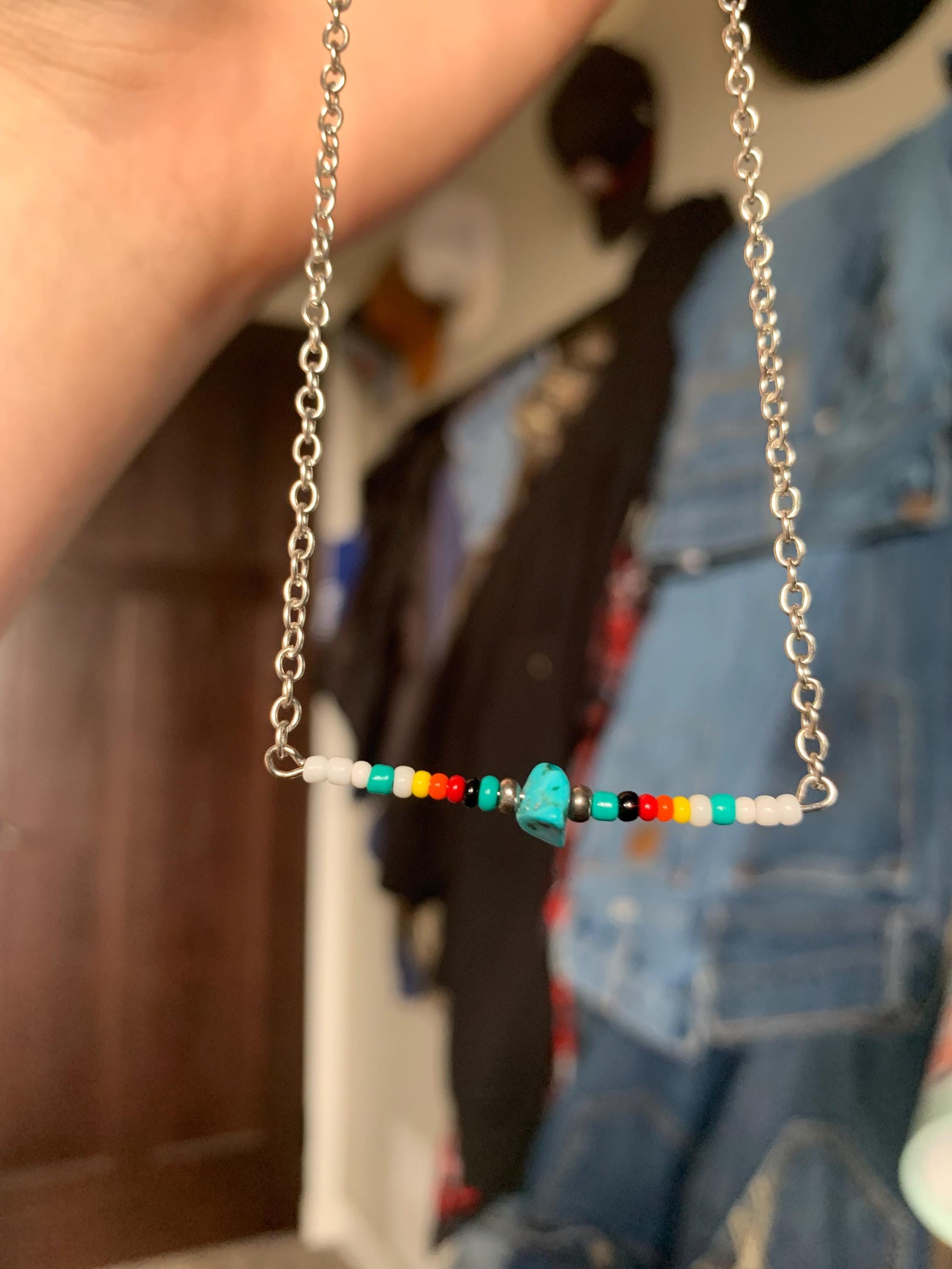 Turquoise Aztec Color Bar Necklace