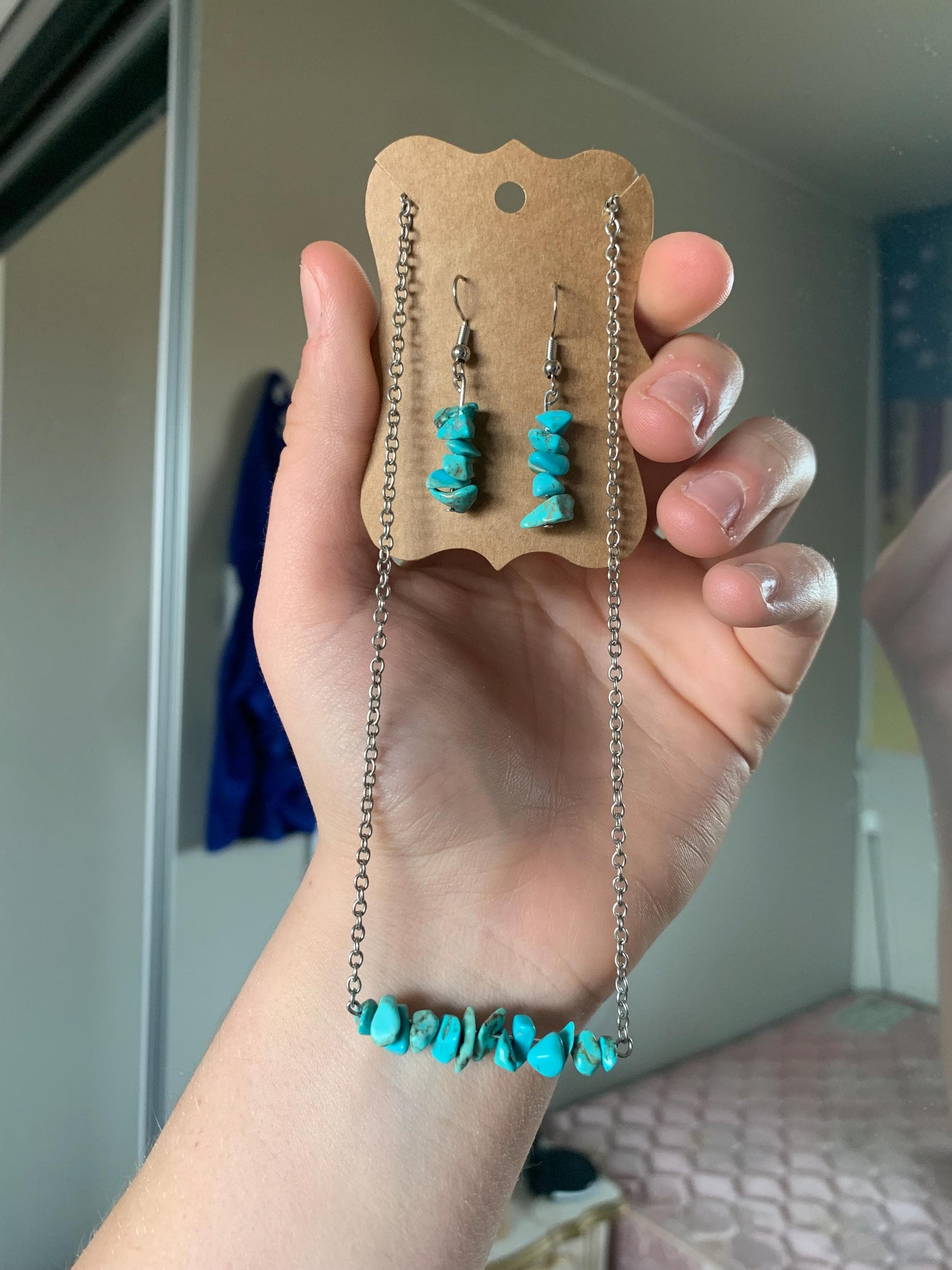 Turquoise beaded bar choker/necklace and earring jewelry set
