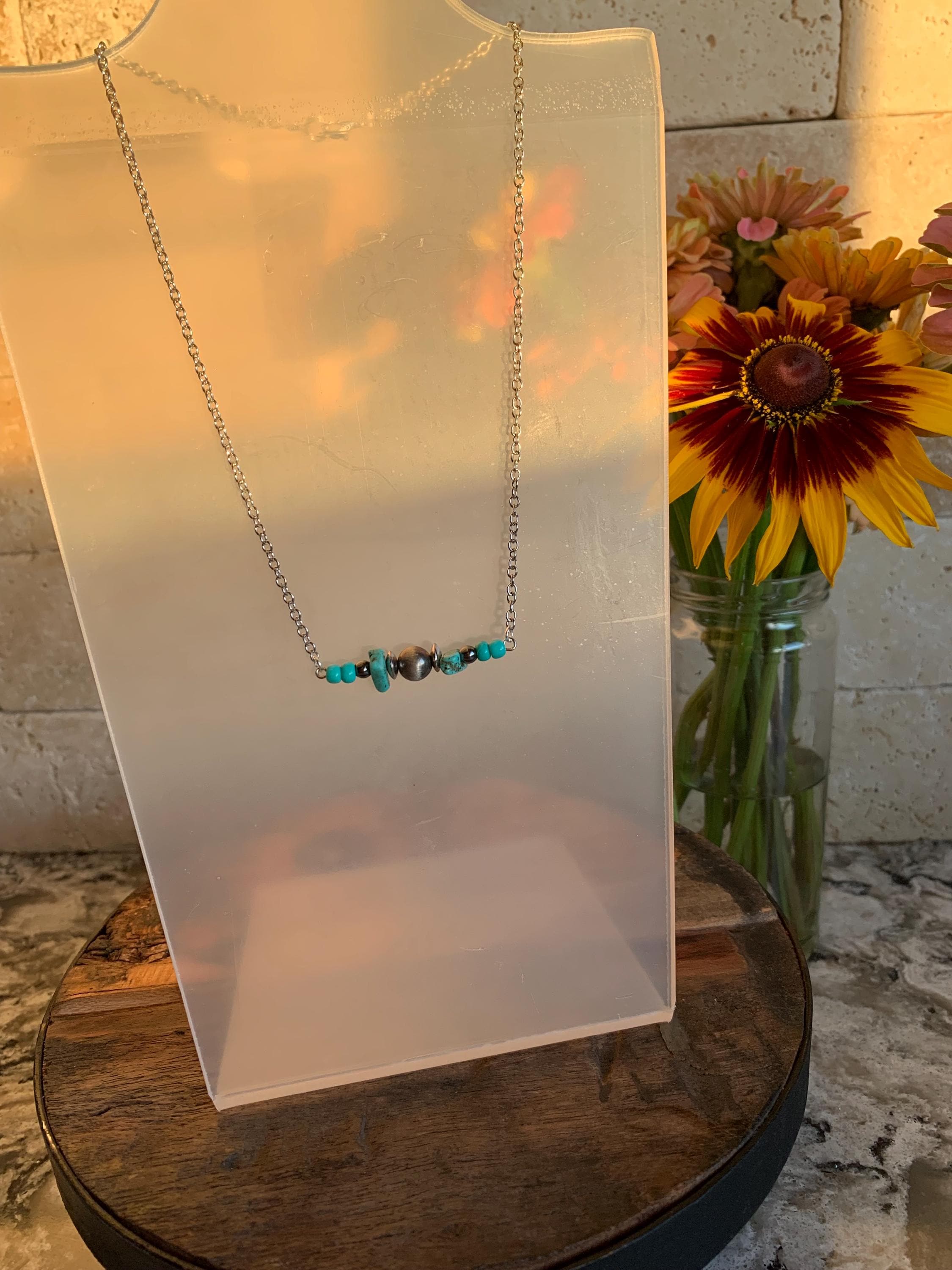 Turquoise Navajo Color Bar Necklace